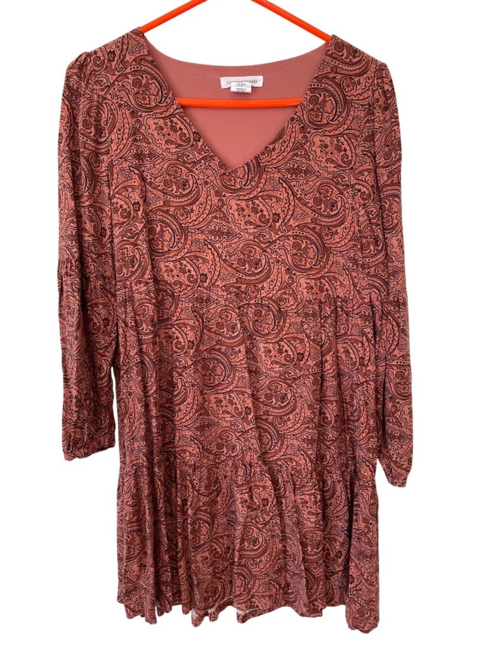 Lucky Brand Mini Dress XS Tiered V-Neck Long Sleeve Paisley Print Boho Hippie
